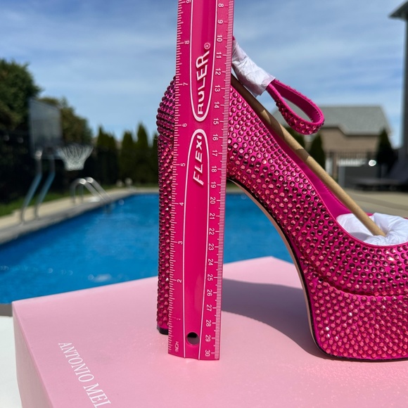 NWT Antonio Melani Hot Pink Size 10 Rhinestone Platform Pumps - Picture 6 of 12